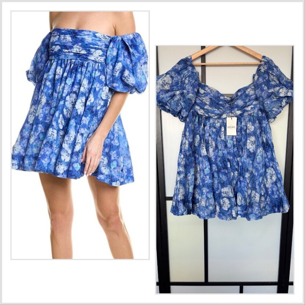 Bardot Kali Tuck Mini Dress Floral Puff Sleeve XL US 10 Femenine Coquette Preppy